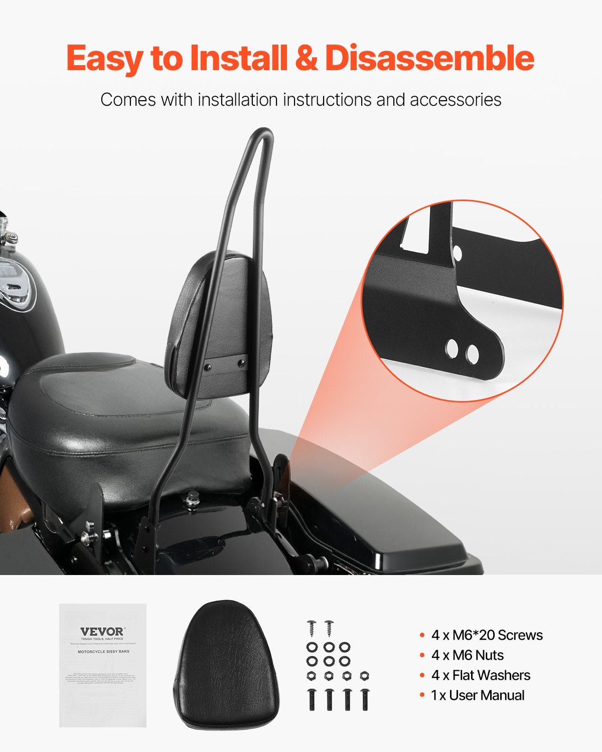 Motorcycle Backrest Sissy Bar, Compatible With Harley-Davidson Dyna Street Glide Road Glide Road King, 730mm V952-MTCCKKBJDKBJF2LB4V0