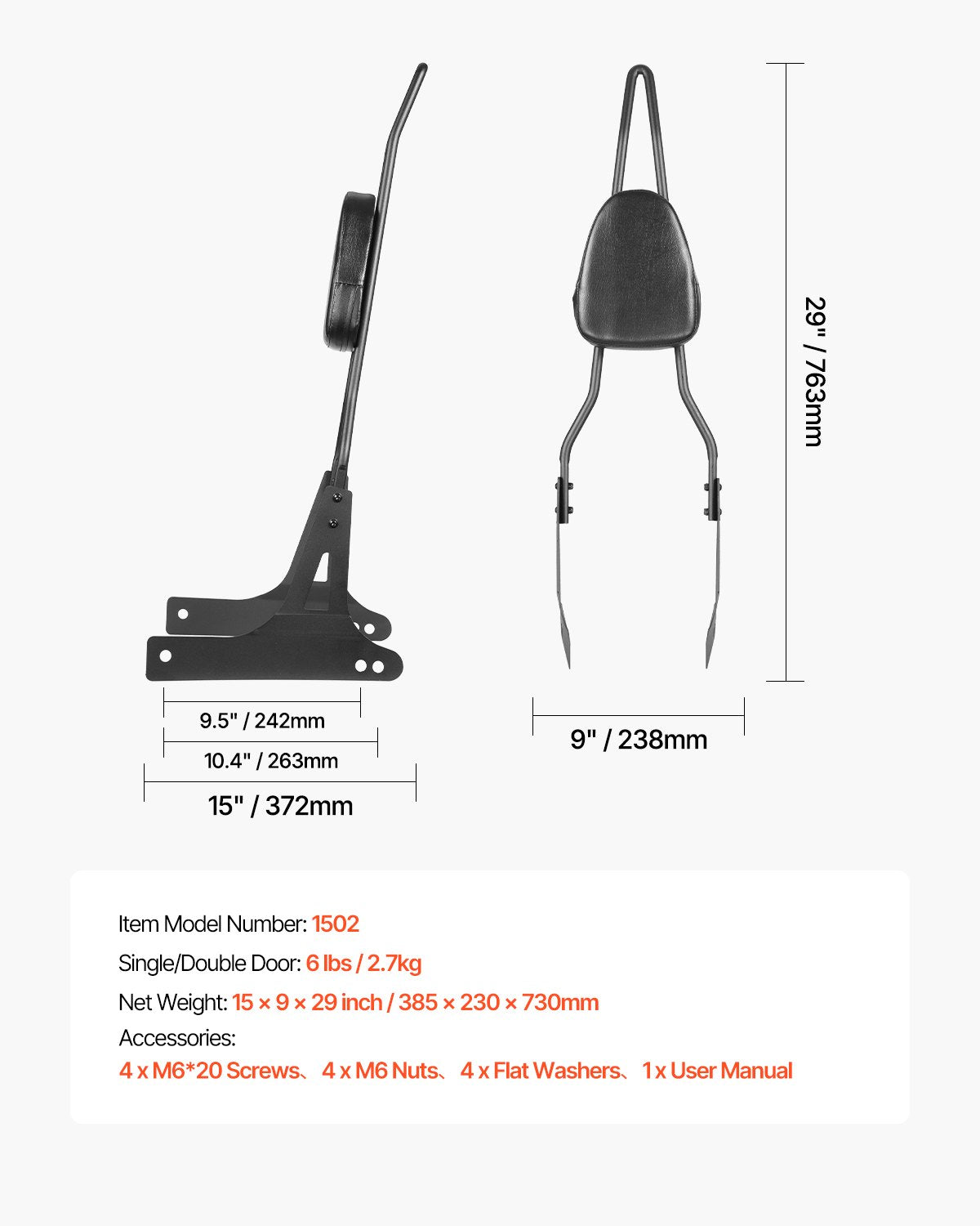 Motorcycle Backrest Sissy Bar, Compatible With Harley-Davidson Dyna Street Glide Road Glide Road King, 730mm V952-MTCCKKBJDKBJF2LB4V0