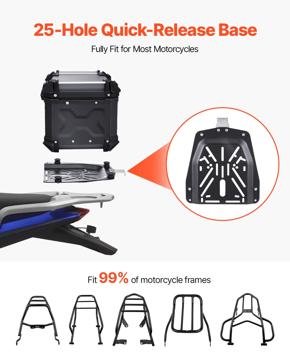Motorcycle Top Case, Universal Aluminum Alloy Motorbike Tail Box with Leather Lining, 45L Waterproof V952-MTCJSDXHS45LZ7FXBV0