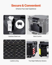 Motorcycle Top Case, Universal Aluminum Alloy Motorbike Tail Box with Leather Lining, 45L Waterproof V952-MTCJSDXHS45LZ7FXBV0