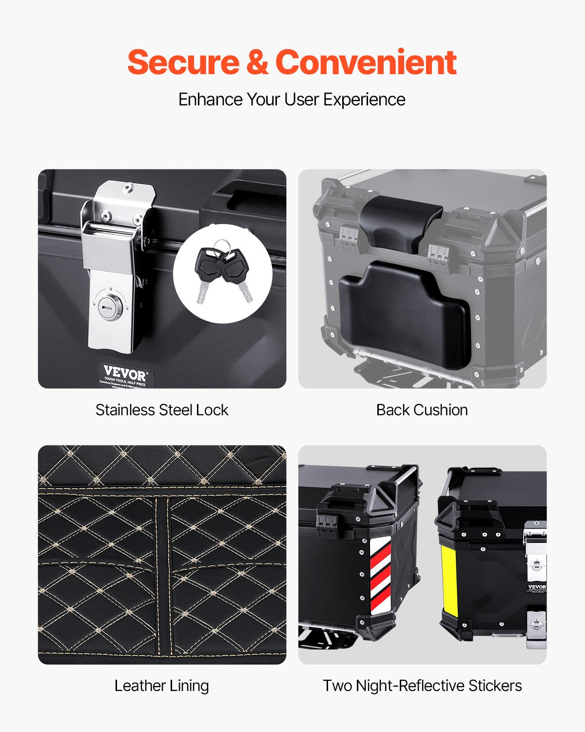 Motorcycle Top Case, Universal Aluminum Alloy Motorbike Tail Box with Leather Lining, 45L Waterproof V952-MTCJSDXHS45LZ7FXBV0