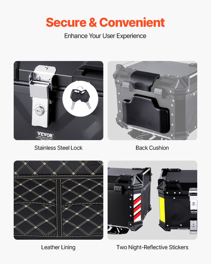 Motorcycle Top Case, Universal Aluminum Alloy Motorbike Tail Box with Leather Lining, 45L Waterproof V952-MTCJSDXHS45LZ7FXBV0