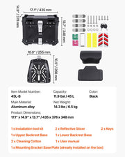 Motorcycle Top Case, Universal Aluminum Alloy Motorbike Tail Box with Leather Lining, 45L Waterproof V952-MTCJSDXHS45LZ7FXBV0