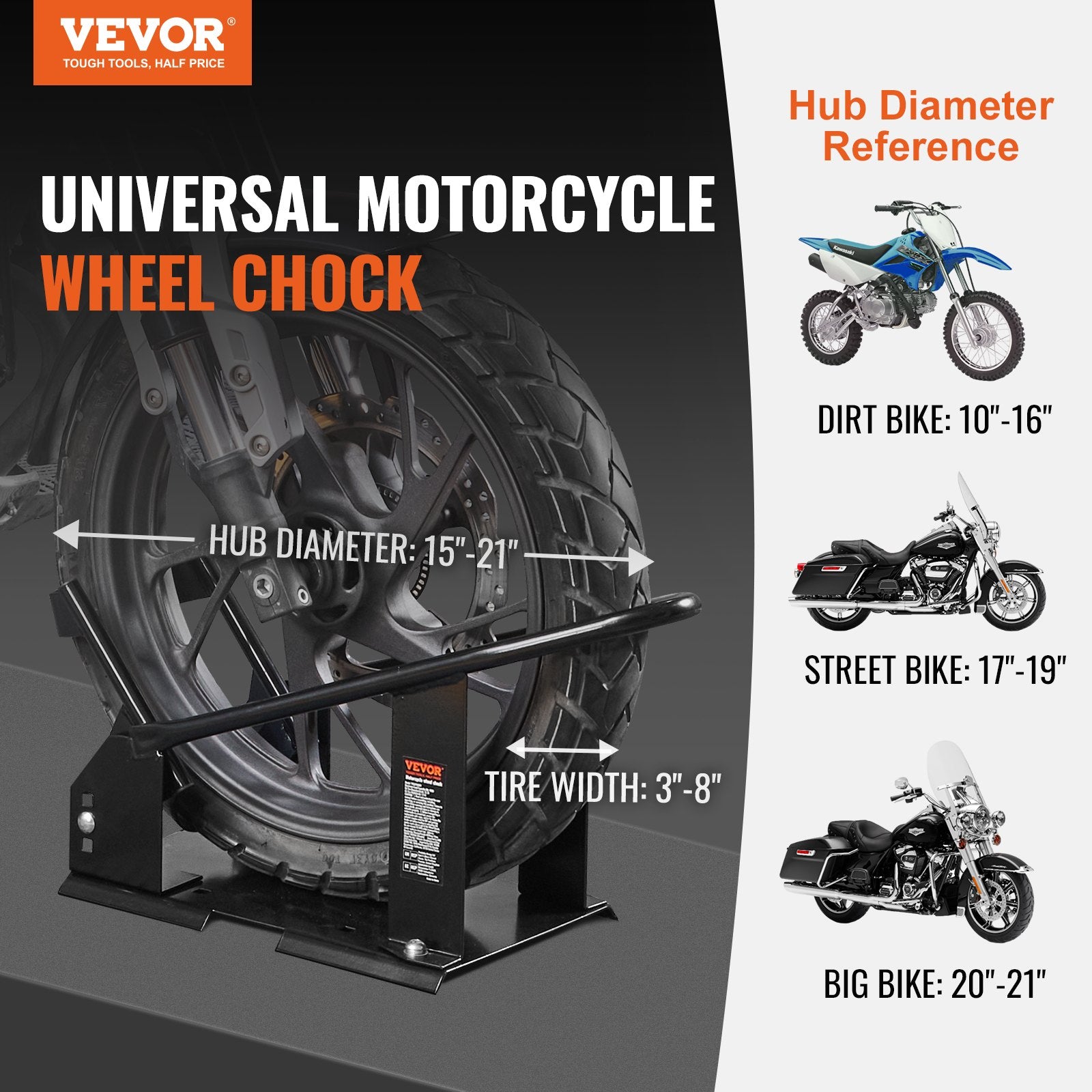 Motorcycle Wheel Chock, 816.5 kg Capacity Wheel Cradle Holder, Heavy-duty Steel Motorcycle Front Wheel Stand V952-MTCLDKCSKDHS3J9BTV0
