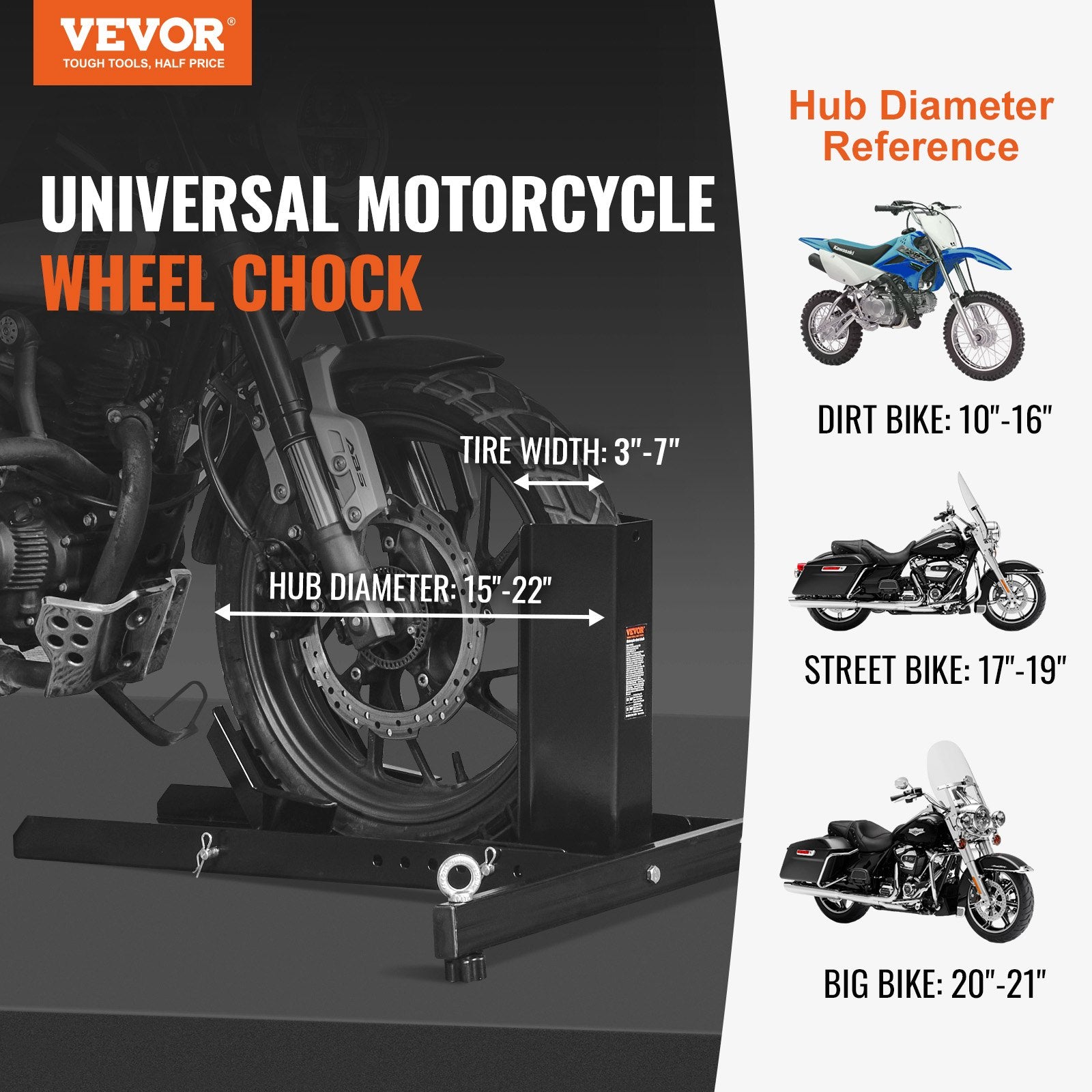 Motorcycle Wheel Chock Upright, 816.5 kg Capacity, Heavy-duty Steel Motorcycle Front Wheel Stand with 6 V952-MTCLDLZSKDHS2OLR1V0