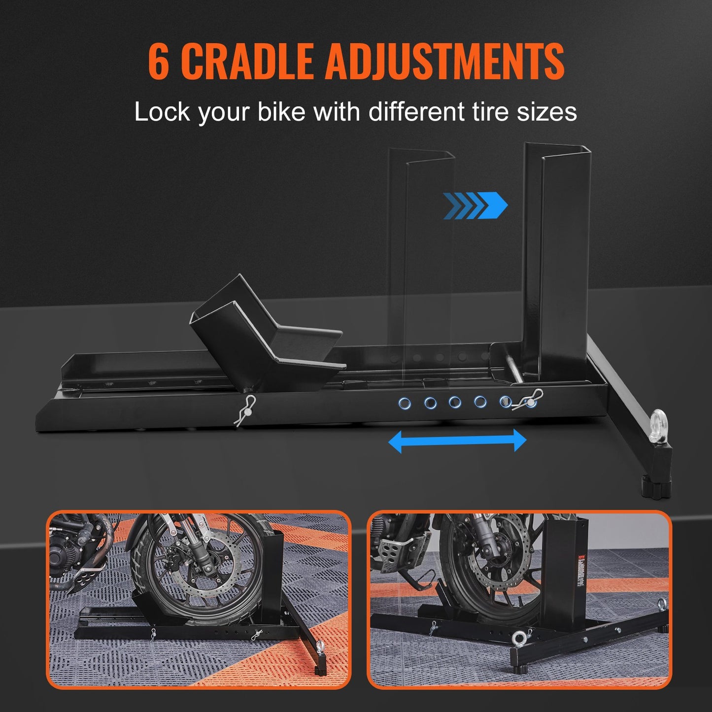 Motorcycle Wheel Chock Upright, 816.5 kg Capacity, Heavy-duty Steel Motorcycle Front Wheel Stand with 6 V952-MTCLDLZSKDHS2OLR1V0