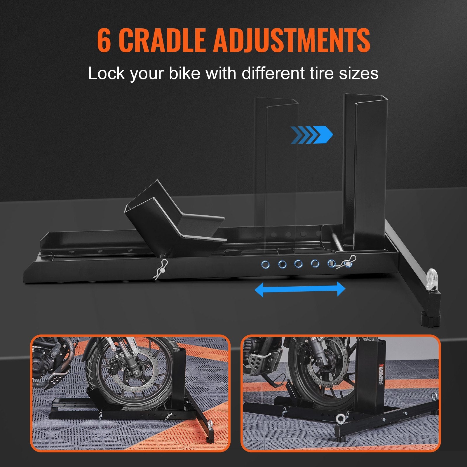 Motorcycle Wheel Chock Upright, 816.5 kg Capacity, Heavy-duty Steel Motorcycle Front Wheel Stand with 6 V952-MTCLDLZSKDHS2OLR1V0