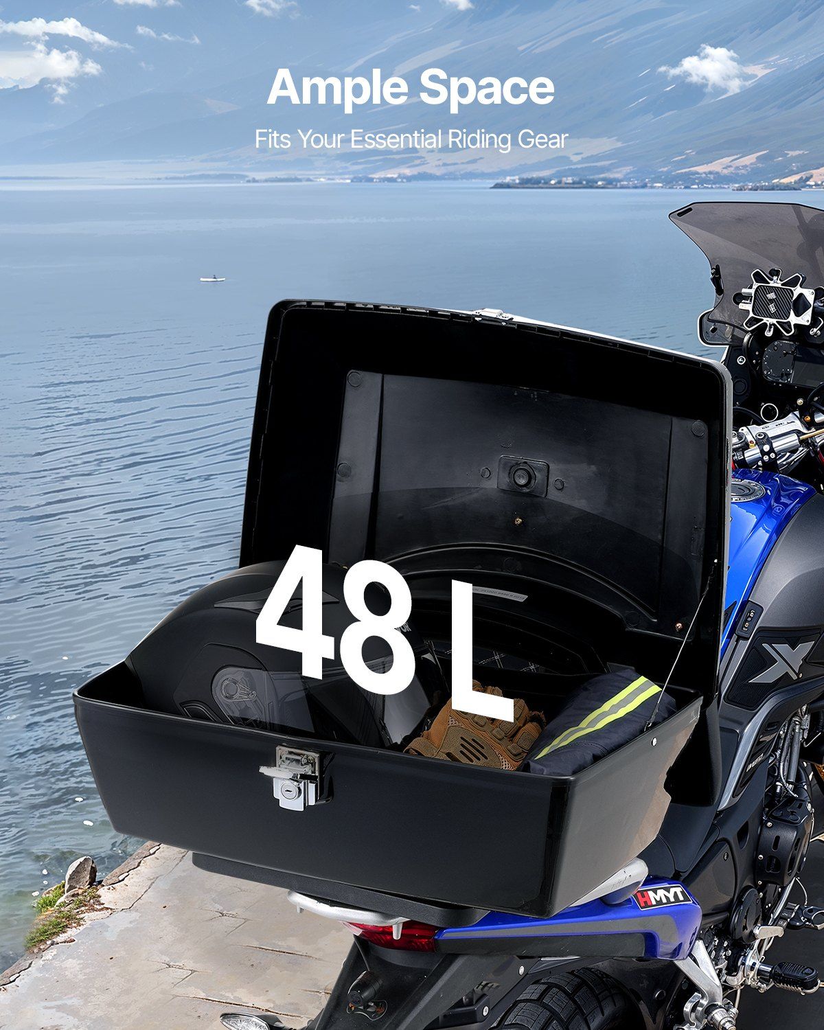 Motorcycle Top Case, Universal Durable PP Material Motorbike Tail Box with Reflective Panel, 48L Waterproof V952-MTCSLDXHS48LY0GRXV0