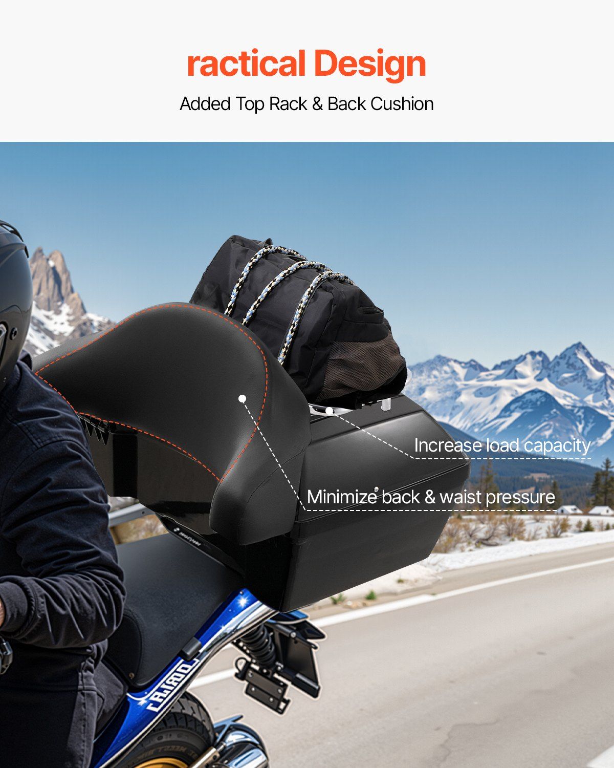 Motorcycle Top Case, Universal Durable PP Material Motorbike Tail Box with Reflective Panel, 48L Waterproof V952-MTCSLDXHS48LY0GRXV0