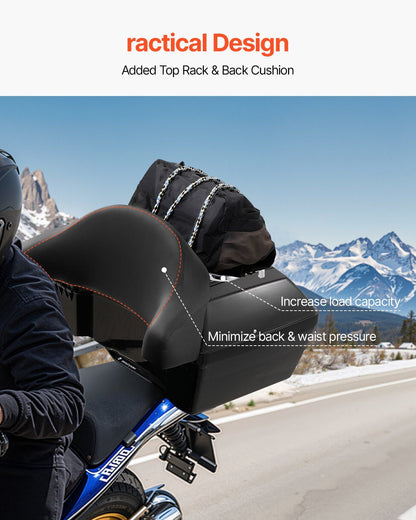 Motorcycle Top Case, Universal Durable PP Material Motorbike Tail Box with Reflective Panel, 48L Waterproof V952-MTCSLDXHS48LY0GRXV0