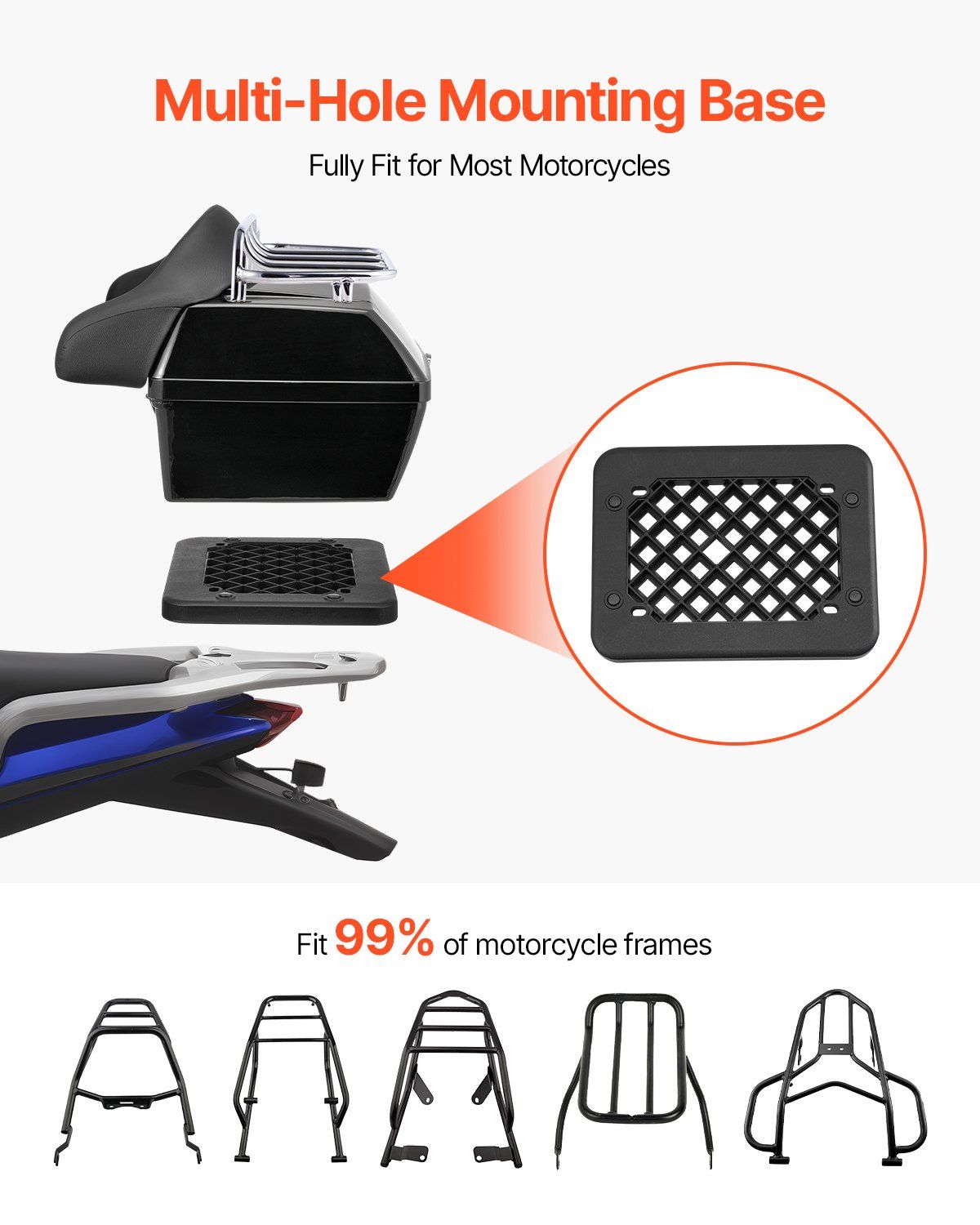 Motorcycle Top Case, Universal Durable PP Material Motorbike Tail Box with Reflective Panel, 48L Waterproof V952-MTCSLDXHS48LY0GRXV0
