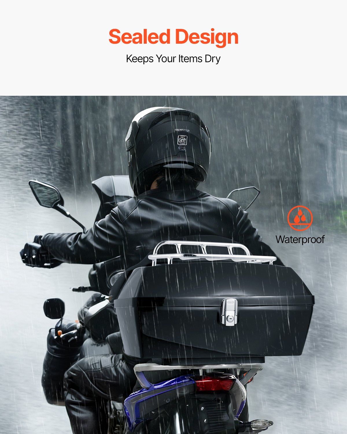Motorcycle Top Case, Universal Durable PP Material Motorbike Tail Box with Reflective Panel, 48L Waterproof V952-MTCSLDXHS48LY0GRXV0