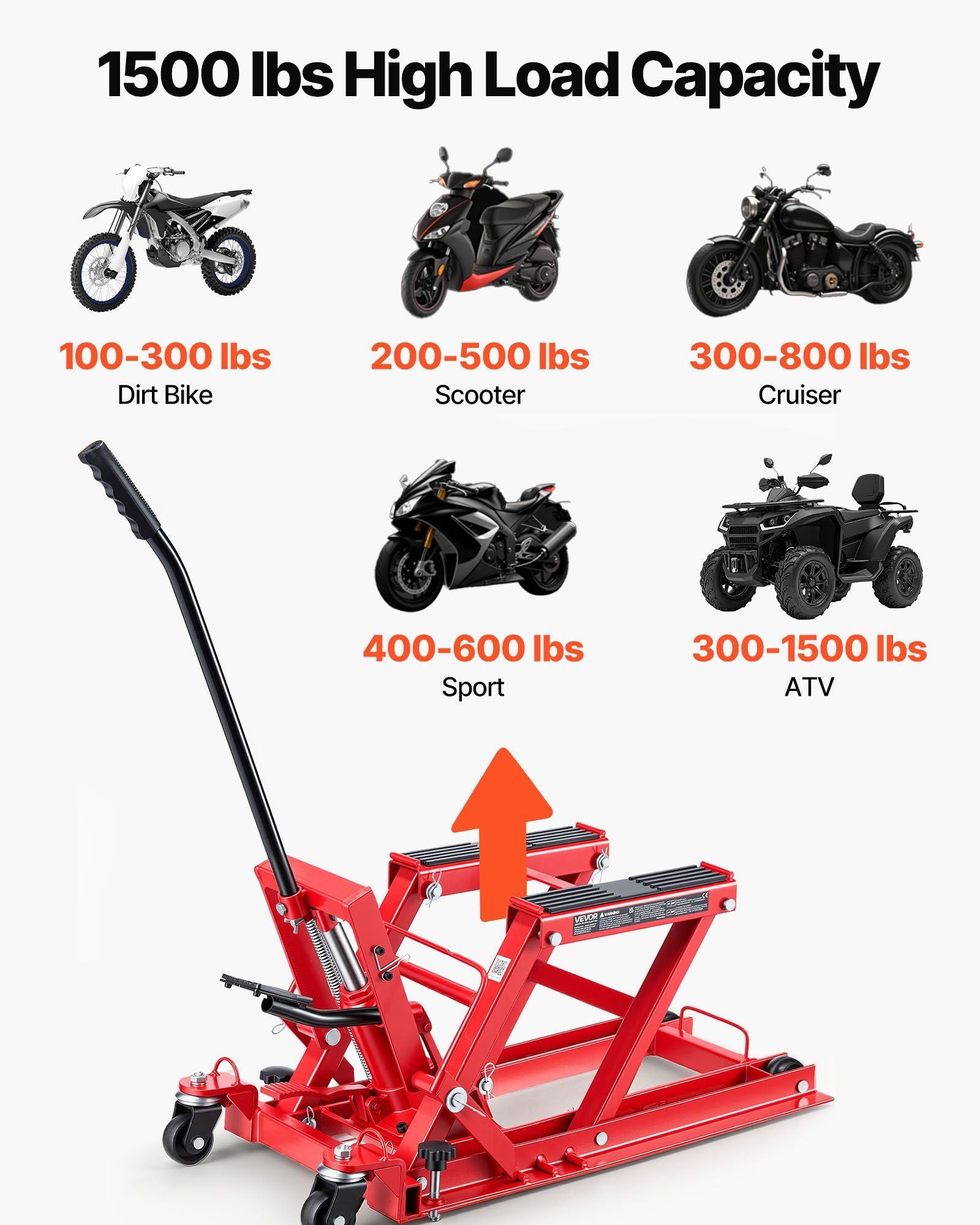 Hydraulic Motorcycle Lift Jack, 680 kg Capacity, ATV Lift Jack Portable Motorcycle Hoist Stand with 4 Wheels, V952-MTCXXSJJ150036NN8001V0