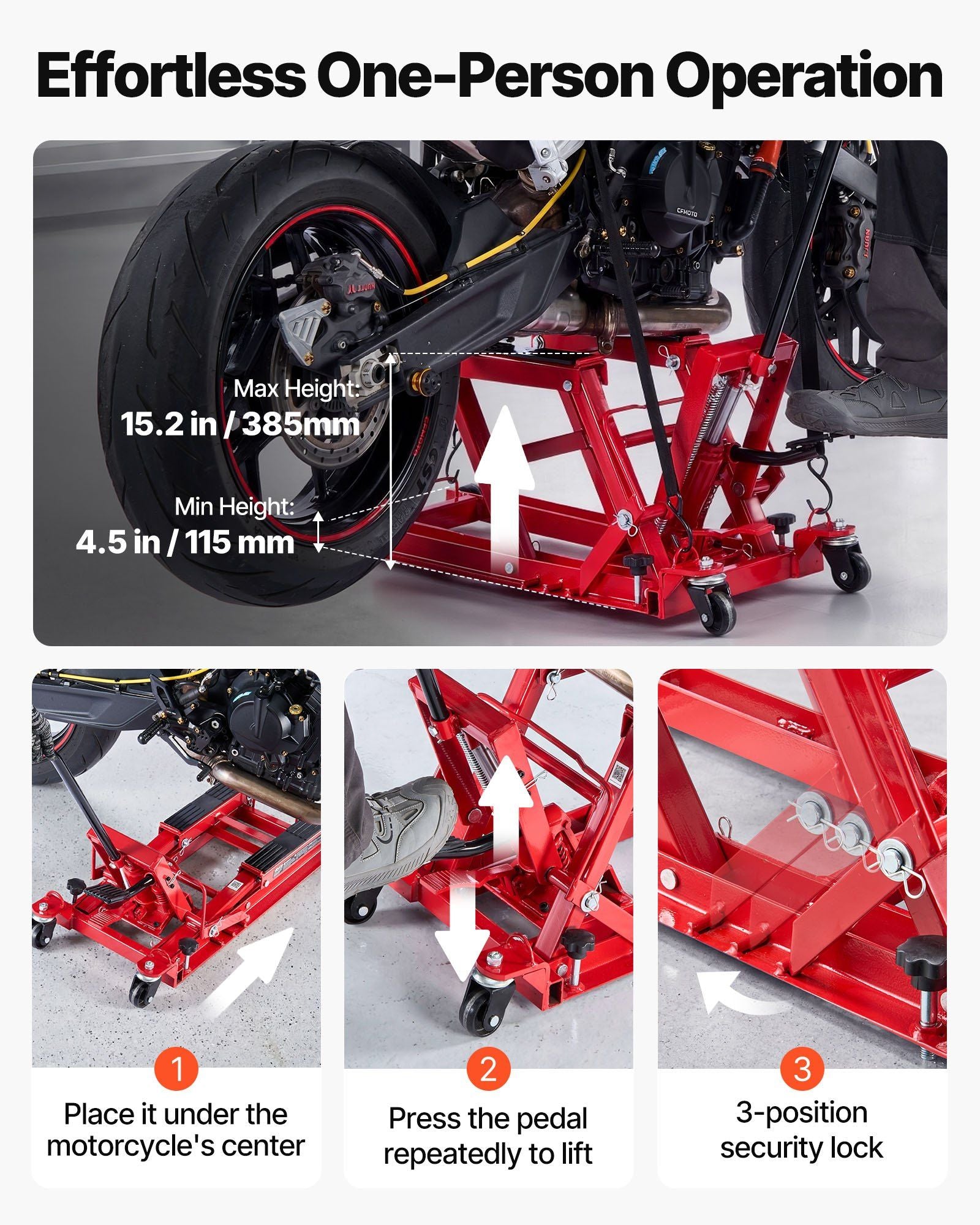 Hydraulic Motorcycle Lift Jack, 680 kg Capacity, ATV Lift Jack Portable Motorcycle Hoist Stand with 4 Wheels, V952-MTCXXSJJ150036NN8001V0