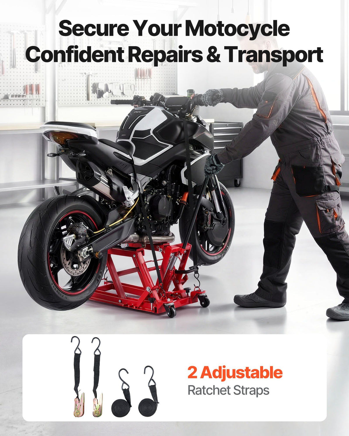 Hydraulic Motorcycle Lift Jack, 680 kg Capacity, ATV Lift Jack Portable Motorcycle Hoist Stand with 4 Wheels, V952-MTCXXSJJ150036NN8001V0