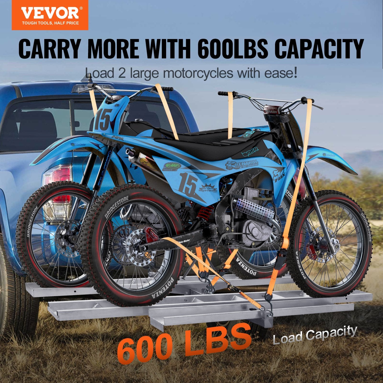 Motorcycle Carrier, 2-Bike 272.15KGS Aluminum Motorcycle Carrier Hitch Mount, Loading Ramp, Scooter Dirt Bike V952-MTCYSJLZ600BGLI5EV0