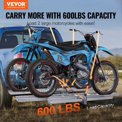Motorcycle Carrier, 2-Bike 272.15KGS Aluminum Motorcycle Carrier Hitch Mount, Loading Ramp, Scooter Dirt Bike V952-MTCYSJLZ600BGLI5EV0