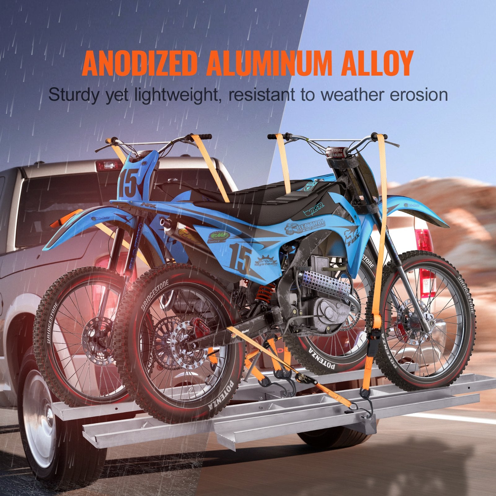 Motorcycle Carrier, 2-Bike 272.15KGS Aluminum Motorcycle Carrier Hitch Mount, Loading Ramp, Scooter Dirt Bike V952-MTCYSJLZ600BGLI5EV0