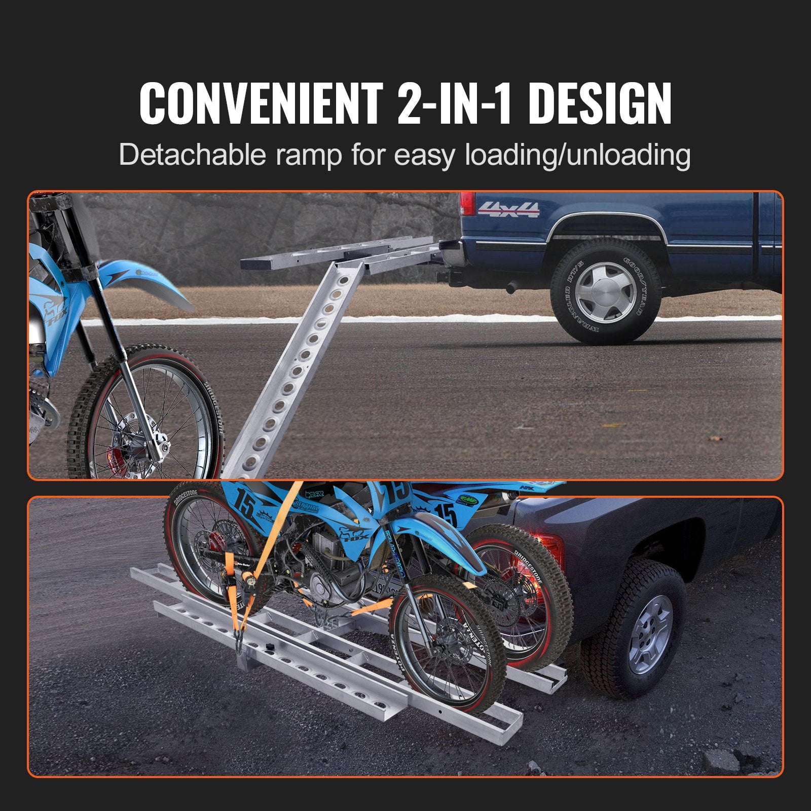 Motorcycle Carrier, 2-Bike 272.15KGS Aluminum Motorcycle Carrier Hitch Mount, Loading Ramp, Scooter Dirt Bike V952-MTCYSJLZ600BGLI5EV0