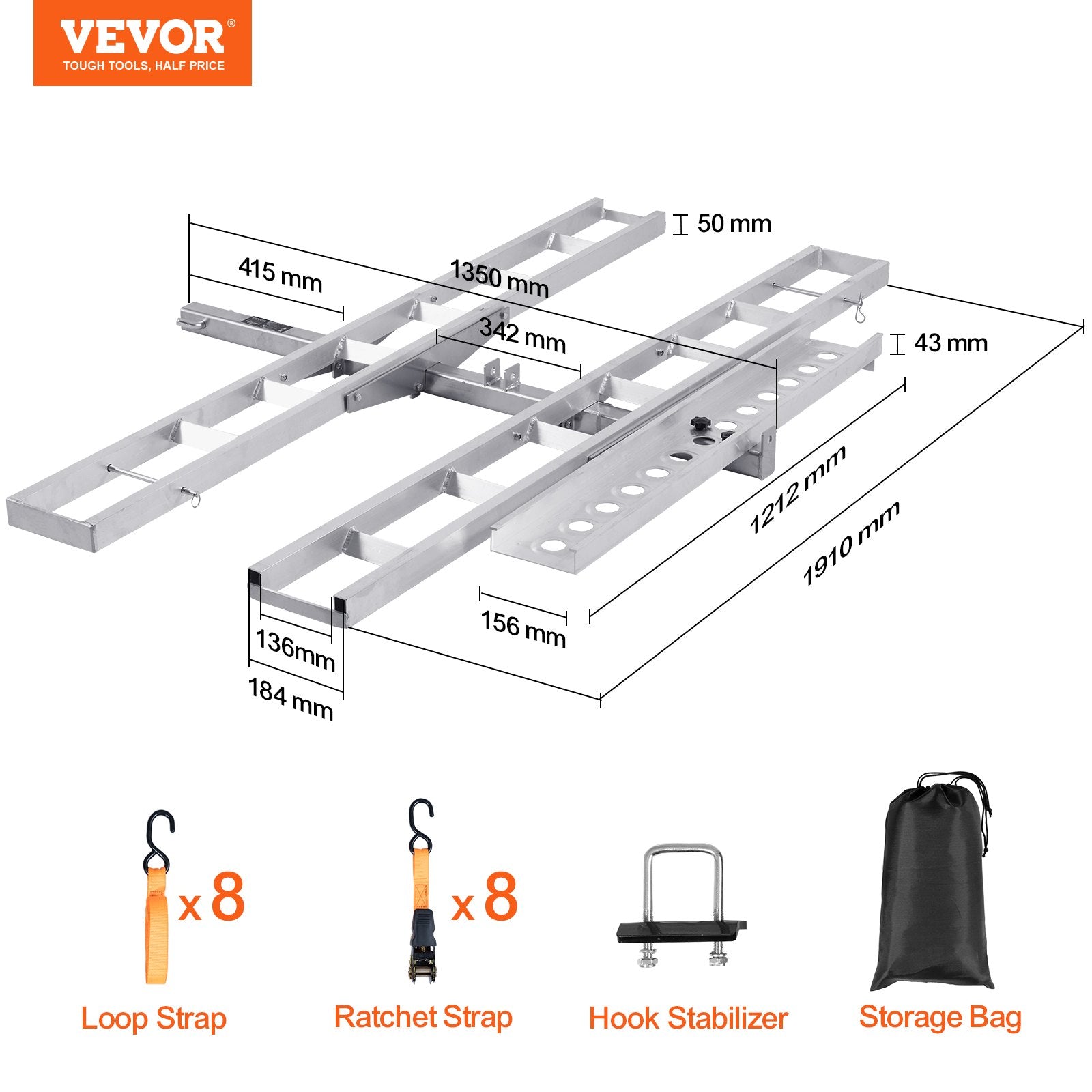 Motorcycle Carrier, 2-Bike 272.15KGS Aluminum Motorcycle Carrier Hitch Mount, Loading Ramp, Scooter Dirt Bike V952-MTCYSJLZ600BGLI5EV0