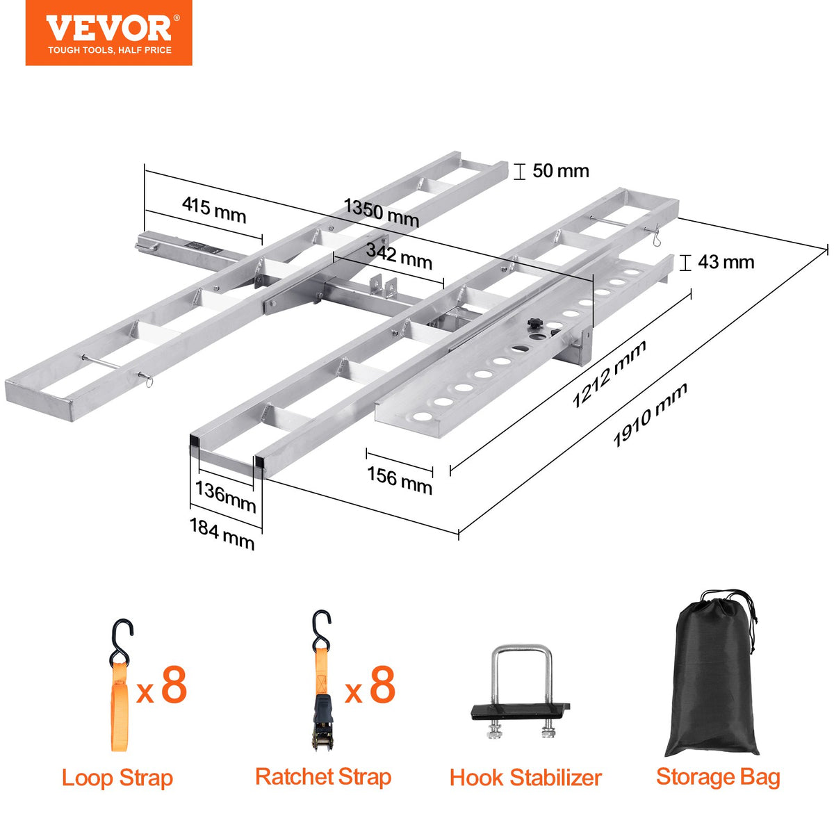 Motorcycle Carrier, 2-Bike 272.15KGS Aluminum Motorcycle Carrier Hitch Mount, Loading Ramp, Scooter Dirt Bike V952-MTCYSJLZ600BGLI5EV0