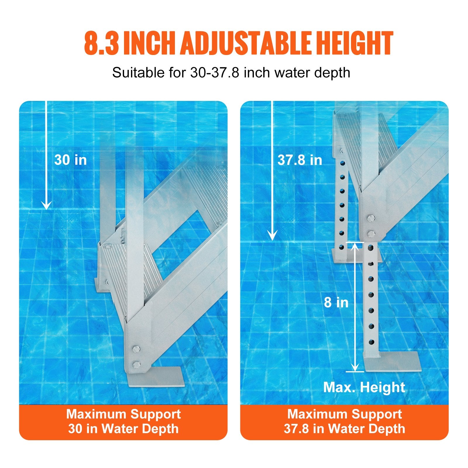 Dock Ladder 4 Step, Dock Stairs 30''-38'' Adjustable Height, 227 kgs Load Capacity, Aluminum Pontoon Boat V952-MTFSTWJFHXJD56RPMV0