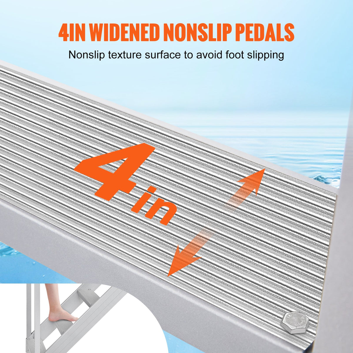 Dock Ladder 4 Step, Dock Stairs 30''-38'' Adjustable Height, 227 kgs Load Capacity, Aluminum Pontoon Boat V952-MTFSTWJFHXJD56RPMV0