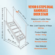 Dock Ladder, 1.09 m-1.29 m Adjustable Height, 227 kg Load Capacity, Aluminum Alloy 6 Steps Pontoon Boat V952-MTFSTWJFHXJD5J314V0