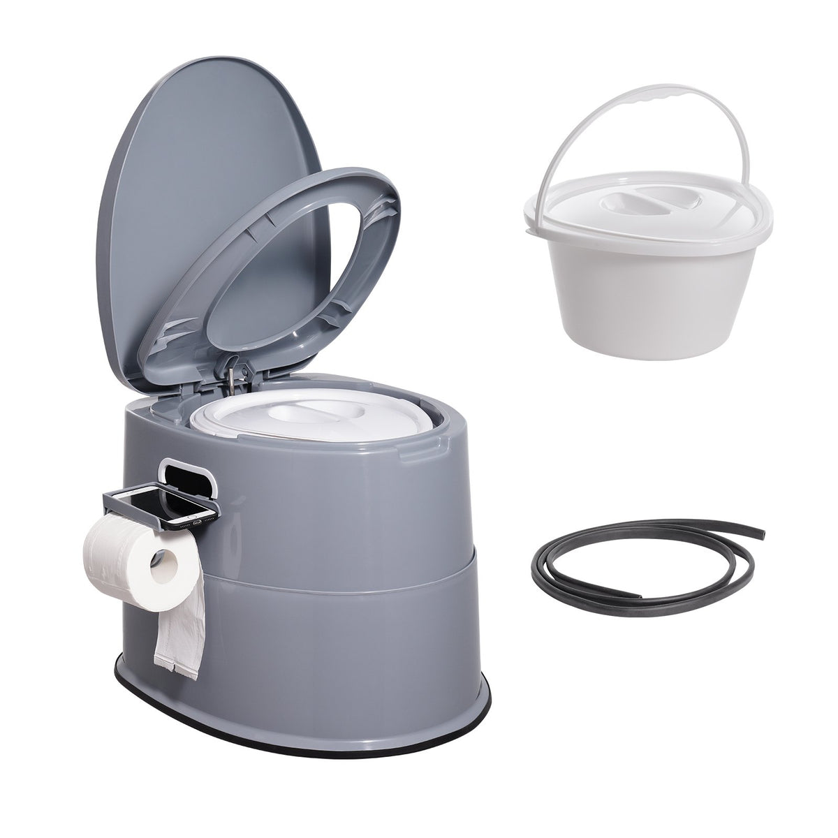 Portable Toilet for Camping, Porta Potty with 5L Detachable Inner Bucket & Removable Paper Holder, Commode V952-MTSBXSMT300BBWUTFV0