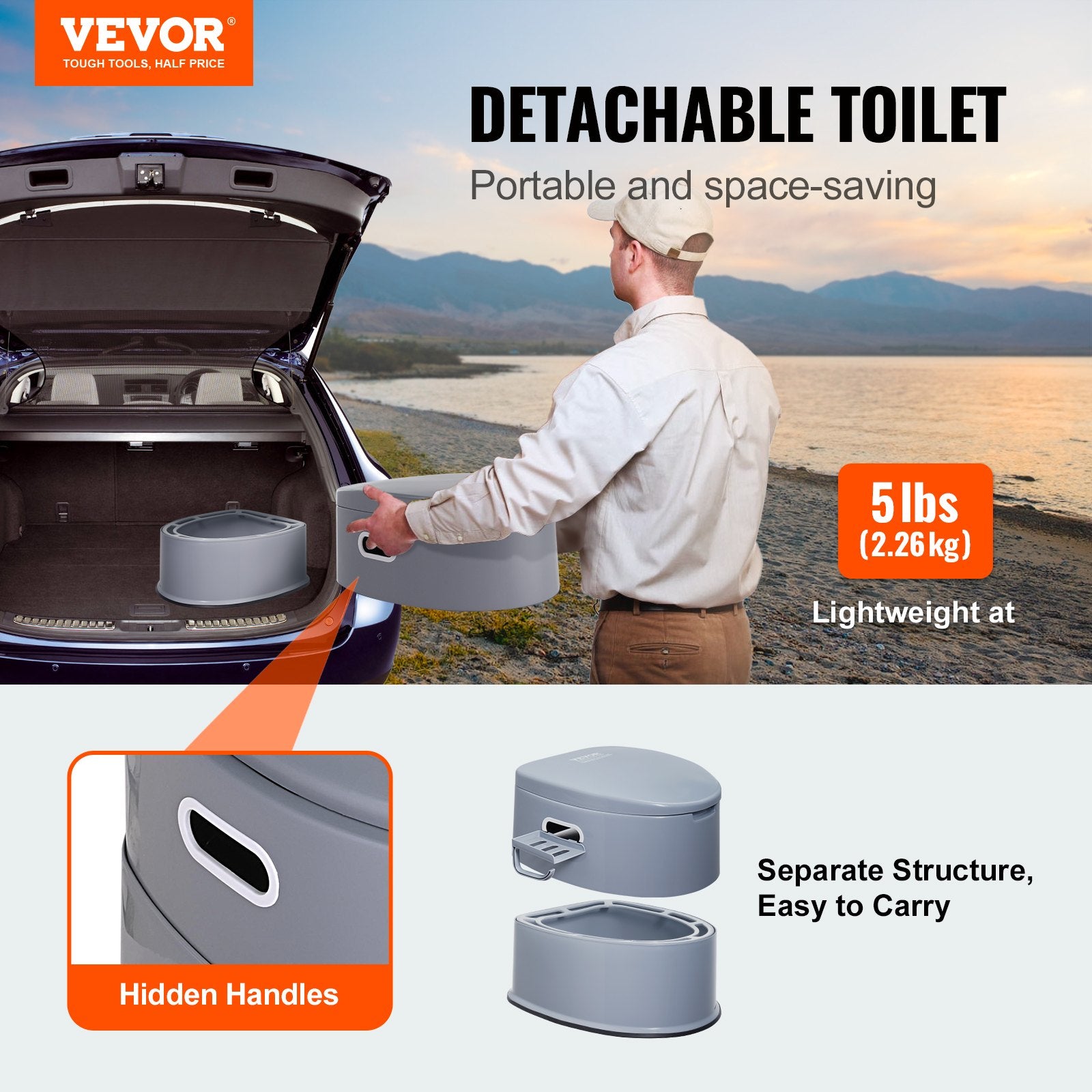 Portable Toilet for Camping, Porta Potty with 5L Detachable Inner Bucket & Removable Paper Holder, Commode V952-MTSBXSMT300BBWUTFV0