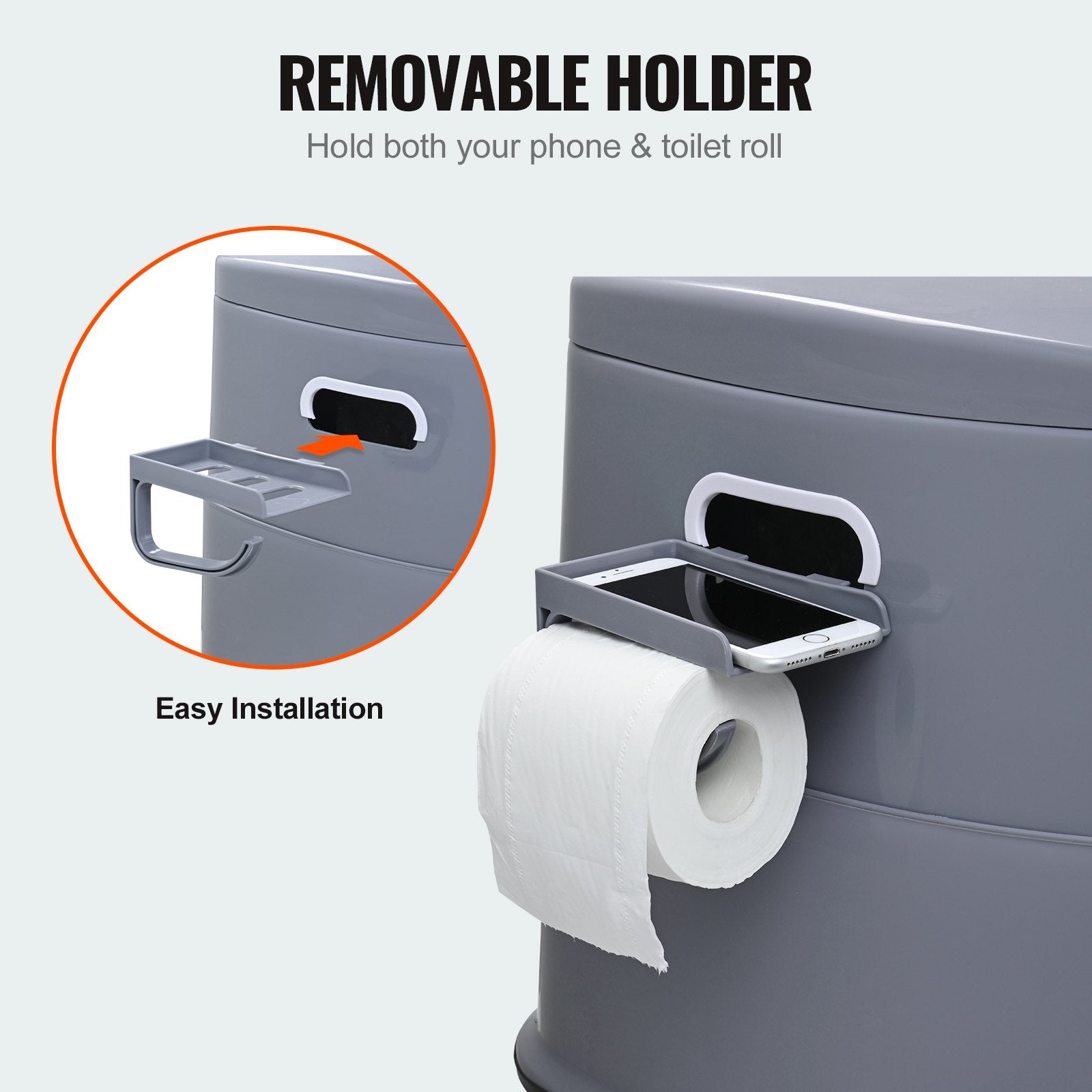 Portable Toilet for Camping, Porta Potty with 5L Detachable Inner Bucket & Removable Paper Holder, Commode V952-MTSBXSMT300BBWUTFV0