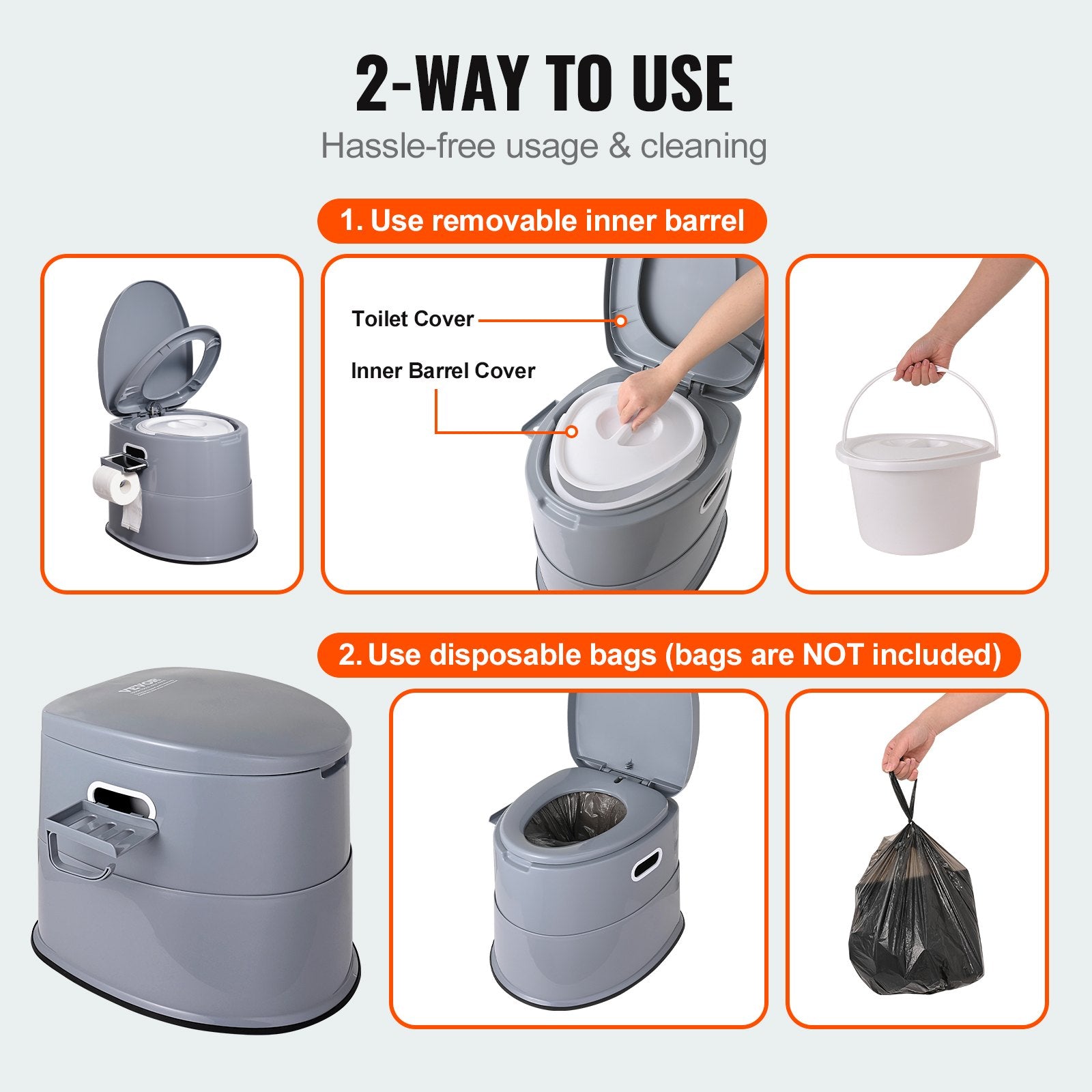 Portable Toilet for Camping, Porta Potty with 5L Detachable Inner Bucket & Removable Paper Holder, Commode V952-MTSBXSMT300BBWUTFV0