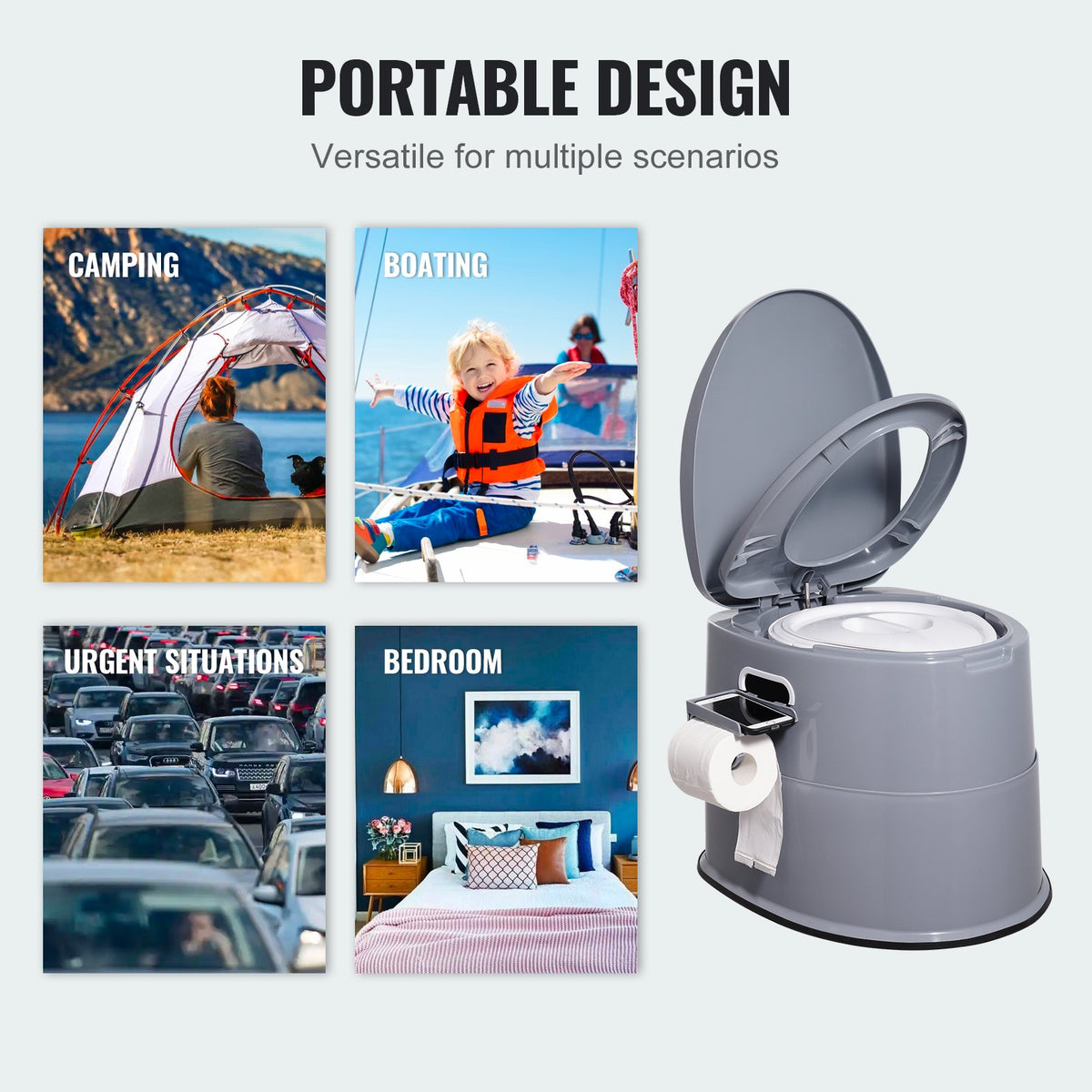 Portable Toilet for Camping, Porta Potty with 5L Detachable Inner Bucket & Removable Paper Holder, Commode V952-MTSBXSMT300BBWUTFV0