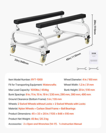Watercraft PWC Dolly Boat 454 kg Capacity Jet Ski Stand Storage Cart V952-MTTTC1000B00Z7V2DV0