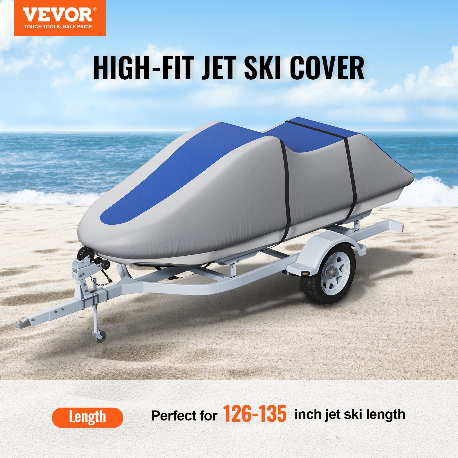 Jet Ski Cover 320-342 cm Trailerable Waterproof PWC Cover, Heavy-duty 600D Marine Grade PU Oxford Fabric, UV V952-MTTZ600D1261S5O7FV0