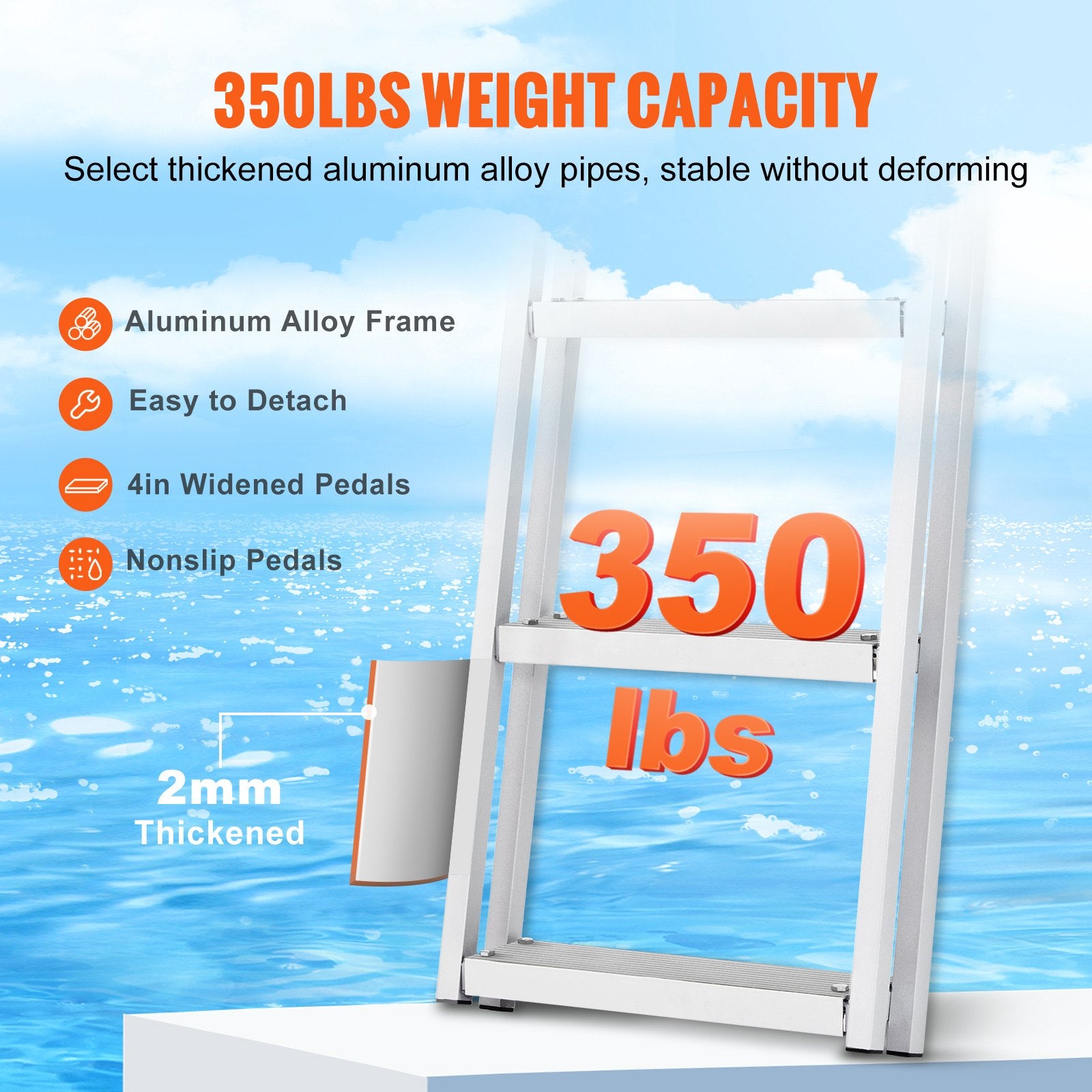 Dock Ladder, Removable 3 Steps, 159 kg Load Capacity, Aluminum Alloy Pontoon Boat Ladder with 101.6 mm Wide V952-MTXTCXSJFHXJDFX4BV0