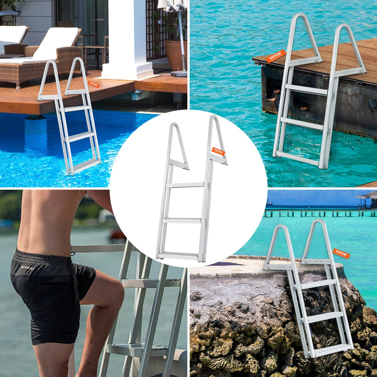 Dock Ladder, Removable 3 Steps, 159 kg Load Capacity, Aluminum Alloy Pontoon Boat Ladder with 101.6 mm Wide V952-MTXTCXSJFHXJDFX4BV0