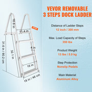 Dock Ladder, Removable 3 Steps, 159 kg Load Capacity, Aluminum Alloy Pontoon Boat Ladder with 101.6 mm Wide V952-MTXTCXSJFHXJDFX4BV0