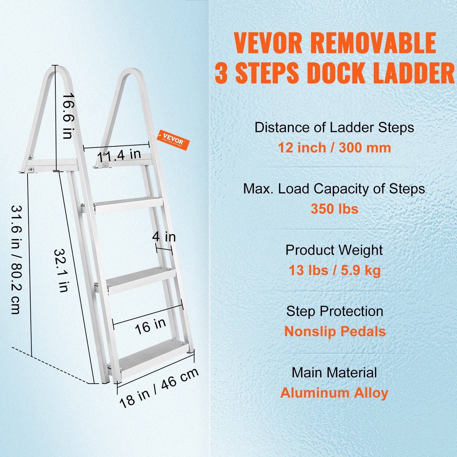 Dock Ladder, Removable 3 Steps, 159 kg Load Capacity, Aluminum Alloy Pontoon Boat Ladder with 101.6 mm Wide V952-MTXTCXSJFHXJDFX4BV0