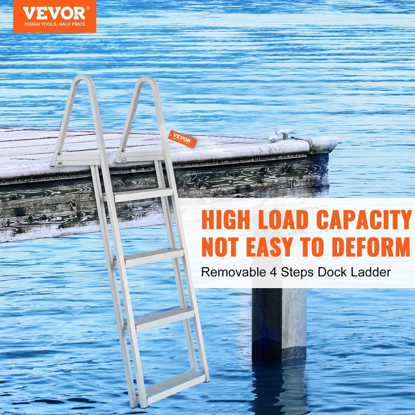 Dock Ladder, Removable 4 Steps, 350 lbs Load Capacity, Aluminum Alloy Pontoon Boat Ladder with 4'' Wide Step V952-MTXTCXSJFHXJDMGF9V0