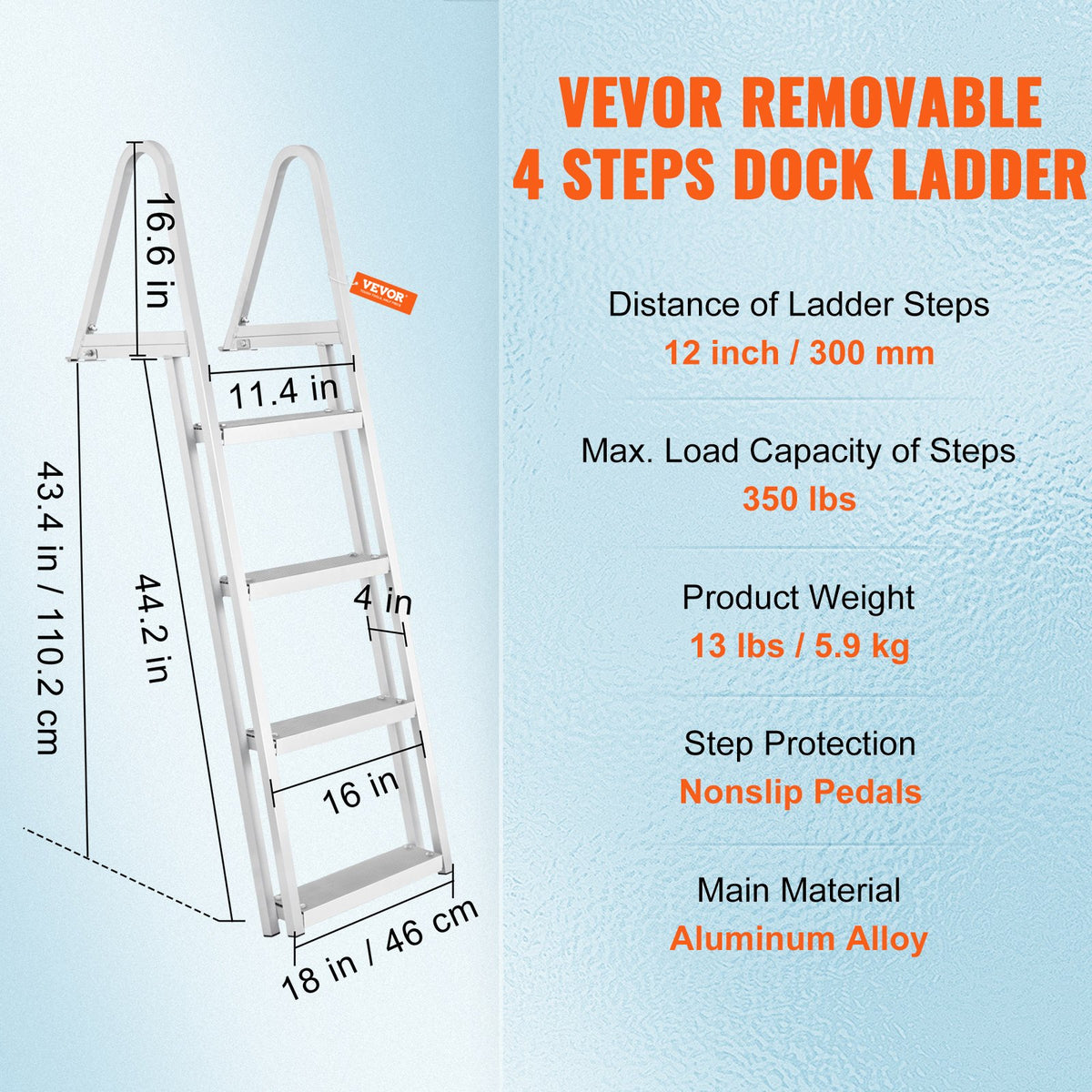 Dock Ladder, Removable 4 Steps, 350 lbs Load Capacity, Aluminum Alloy Pontoon Boat Ladder with 4'' Wide Step V952-MTXTCXSJFHXJDMGF9V0