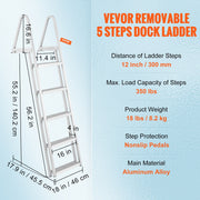 Removable Dock Ladder 5 Steps, 159 kg Load Capacity, Pontoon Boat Ladder with 4'' Wide Step & Nonslip Design V952-MTXTCXSJFHXJDO516V0