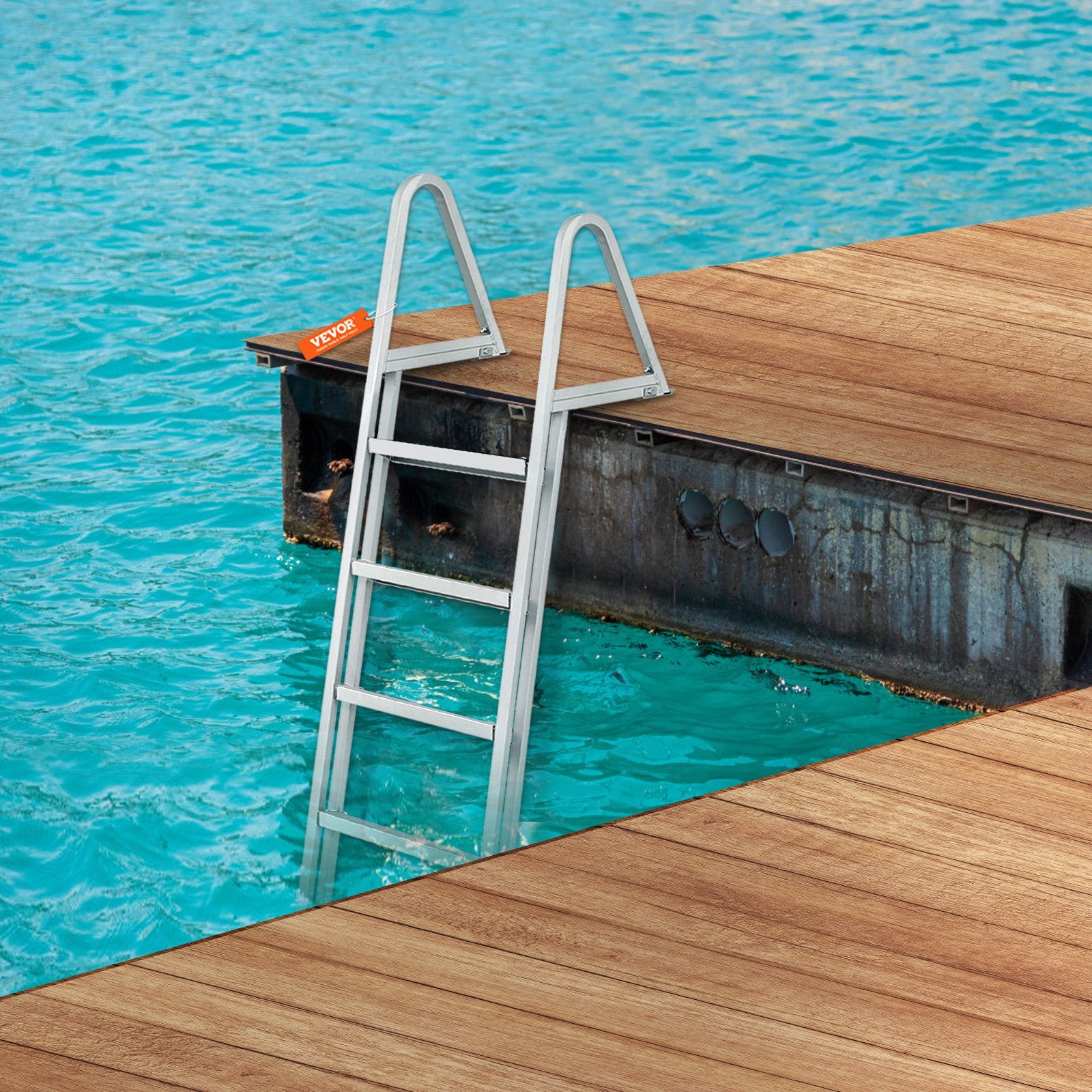 Removable Dock Ladder 5 Steps, 159 kg Load Capacity, Pontoon Boat Ladder with 4'' Wide Step & Nonslip Design V952-MTXTCXSJFHXJDO516V0