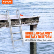 Dock Ladder Flip Up 4 Steps, 159 kg Load Capacity, Aluminum Pontoon Boat Ladder with 4" Wide Step & Nonslip V952-MTXTSFSJFHXJD7NNUV0