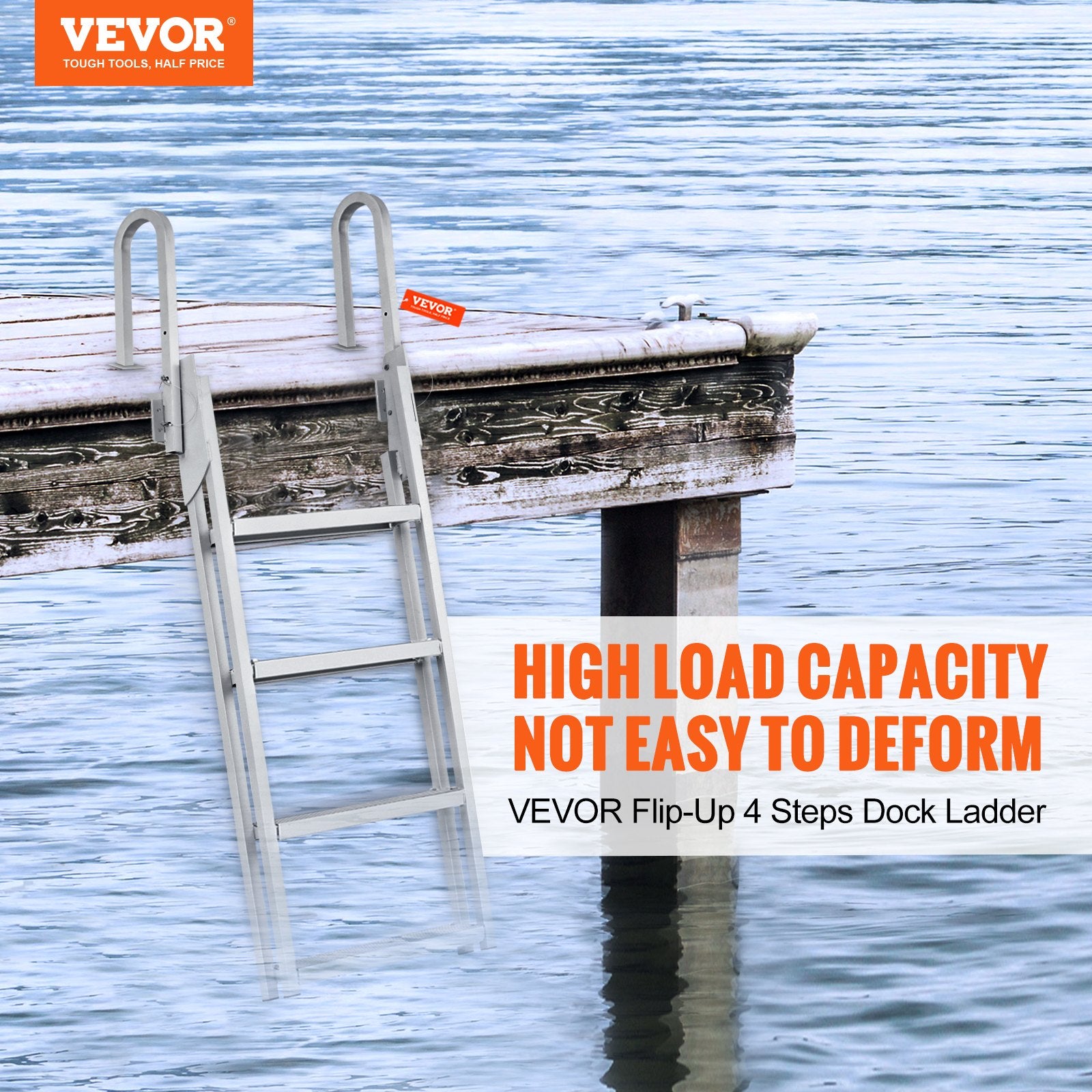 Dock Ladder Flip Up 4 Steps, 159 kg Load Capacity, Aluminum Pontoon Boat Ladder with 4" Wide Step & Nonslip V952-MTXTSFSJFHXJD7NNUV0