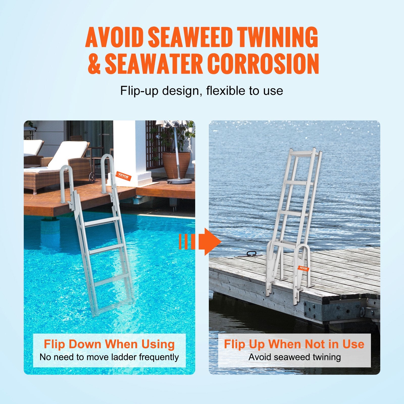 Dock Ladder Flip Up 4 Steps, 159 kg Load Capacity, Aluminum Pontoon Boat Ladder with 4" Wide Step & Nonslip V952-MTXTSFSJFHXJD7NNUV0