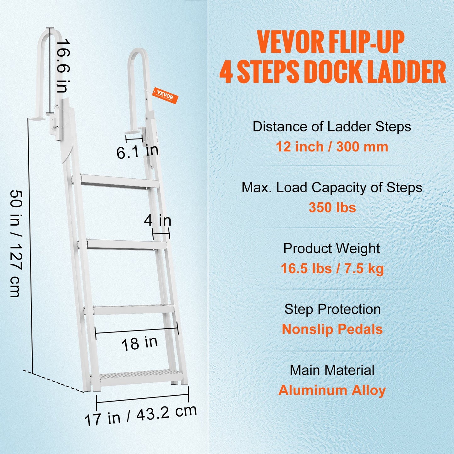 Dock Ladder Flip Up 4 Steps, 159 kg Load Capacity, Aluminum Pontoon Boat Ladder with 4" Wide Step & Nonslip V952-MTXTSFSJFHXJD7NNUV0