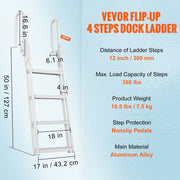 Dock Ladder Flip Up 4 Steps, 159 kg Load Capacity, Aluminum Pontoon Boat Ladder with 4" Wide Step & Nonslip V952-MTXTSFSJFHXJD7NNUV0