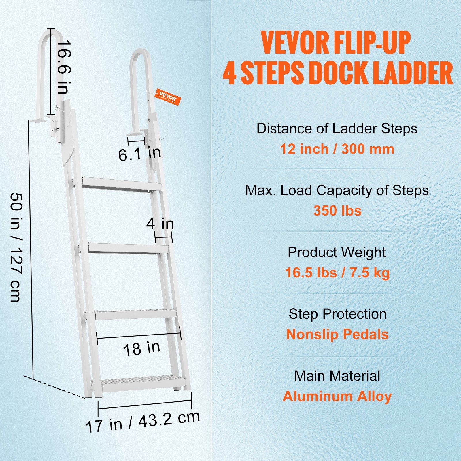 Dock Ladder Flip Up 4 Steps, 159 kg Load Capacity, Aluminum Pontoon Boat Ladder with 4" Wide Step & Nonslip V952-MTXTSFSJFHXJD7NNUV0