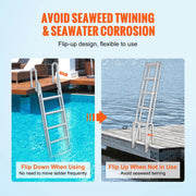 Dock Ladder Flip Up 5 Steps, 350lbs Load Capacity, Aluminum Pontoon Boat Ladder with 4" Wide Step & Nonslip V952-MTXTSFSJFHXJDZKVCV0
